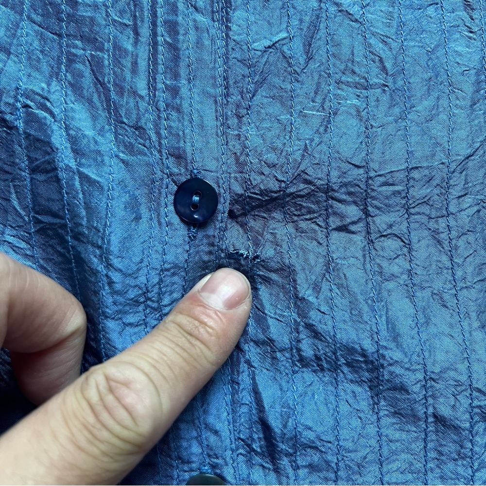 EILEEN FISHER blue‎ silk pleated pintuck button up boxy lagenlook tunic shirt - Picture 4 of 8